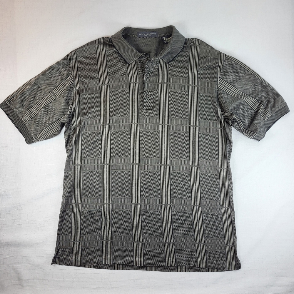 Carnoustie Golf Polo SHIRT Mens Size XL Gray Short Sleeve Stripes Zig Zag Cotton